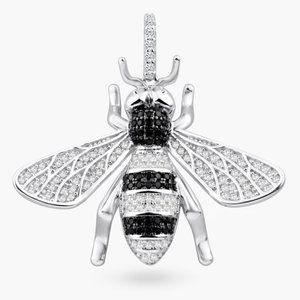 Sterling Silver 925 Rhodium Plated Hornet CZ Pendant